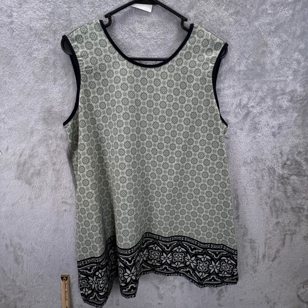 DG2 Diane Gilman Womens Large Sage Green Geometric Border‎ Print Tank Top Boho